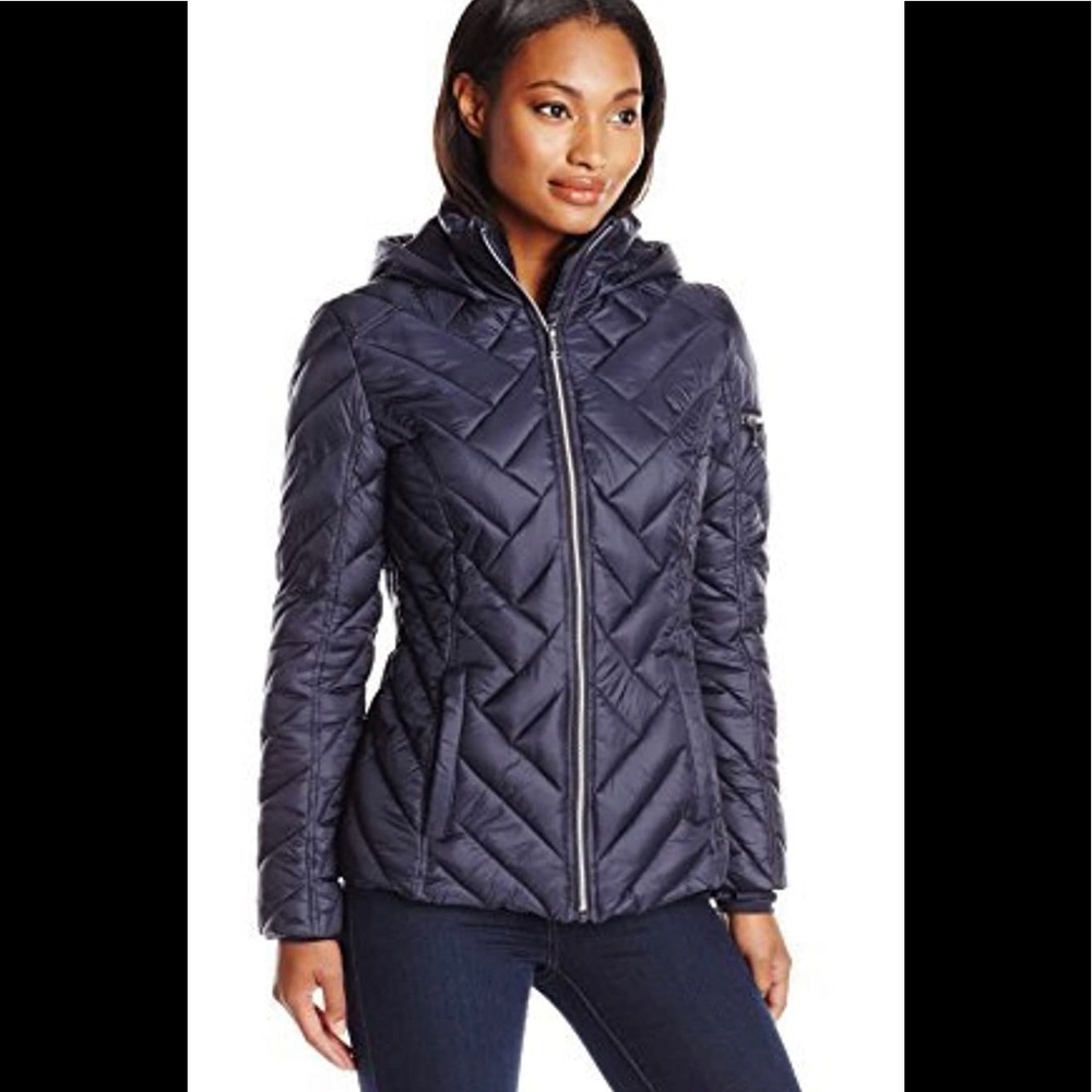 Nautica Women's Hooded Chevron Puffer Jacket